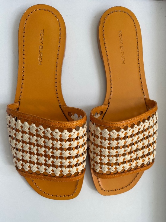 Tory Burch Shoes - TORY BURCH Woven Crochet Raffia Yellow Citrine/natural Flat size 6 NWOB